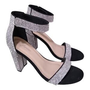 🎉[H133] Forever Rhinestone Ankle Strap Platform High Heels/Sandals, Size 10